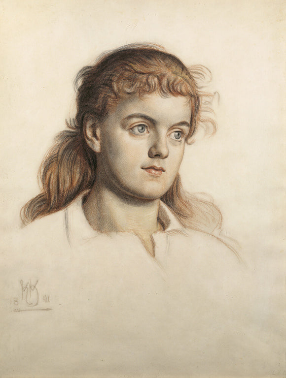 GLADYS HOLMAN HUNT, daughter of Holman Hunt, in chalks,1891 signed with monogram by Holman Hunt at Wightwick Manor