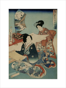 TWO WOMEN READING SCROLLS an original print by TOYOKUNI