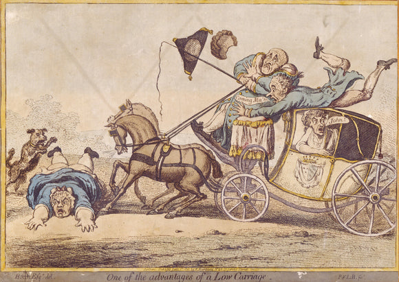 ONE OF THE ADVANTAGES OF A LOW CARRIAGE, by Gillray, 1801