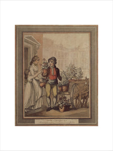 CRIES OF LONDON, NO. 6: "All a growing a growing, heres flowers for your gardens" by Rowlandson, 1799