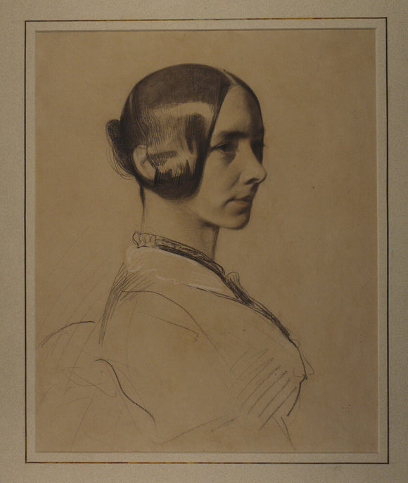 PORTRAIT OF MRS JANE CARLYLE by Samuel Laurence c1838 in black and white crayon