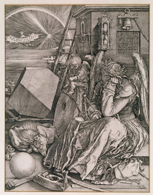 MELANCHOLIA, woodcut after Durer, in the Study at Woolsthorpe Manor