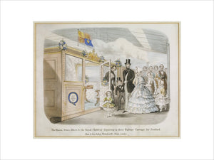 THE QUEEN, PRINCE ALBERT & THE ROYAL CHILDREN DEPARTING IN THEIR RAILWAY CARRIAGE FOR SCOTLAND, a print which hangs on the staircase at Clevedon Court