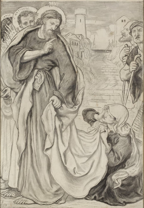 CHRIST AND THE WOMAN TOUCHING THE HEM OF HIS GARMENT by Ford Madox Brown (1821-1893)