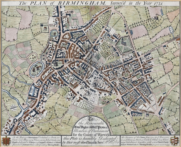 A map of Birmingham, dated 1731, at Berrington Hall, Herefordshire