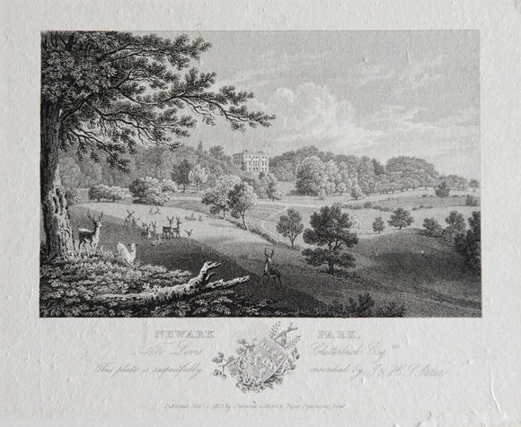 Etching of the Deer Park at Newark Park, Gloucestershire