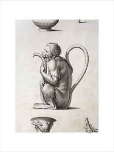 Illustration of a teapot in the shape of a monkey from William Chambers "Designs of Chinese Buildings, Furniture, Dresses, Machines and Utensils" (London 1757) from the Springhill Library collections