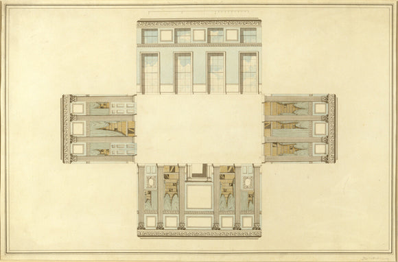 ARCHITECTURAL PLANS OF THE HOUSE: THE LIBRARY, by George Stewart in the West Passage at Attingham Park