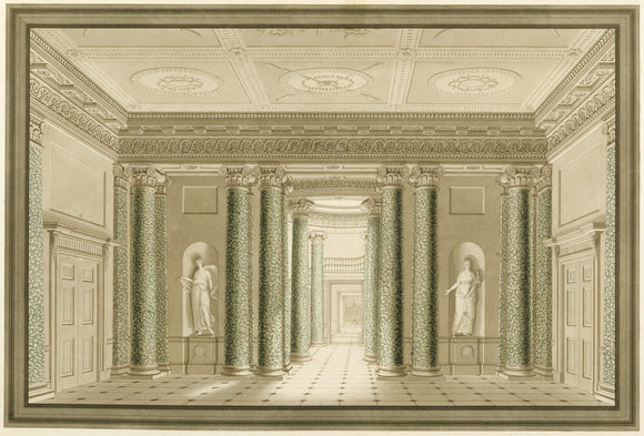 ARCHITECTURAL PLANS OF THE HOUSE: THE ENTRANCE HALL, by George Steuart in the West Passage at Attingham Park