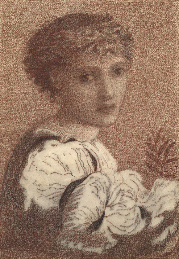 GIRL IN WHITE DRESS WITH PUFFED SLEEVES HOLDING WILLOW by Sir Edward Burne-Jones