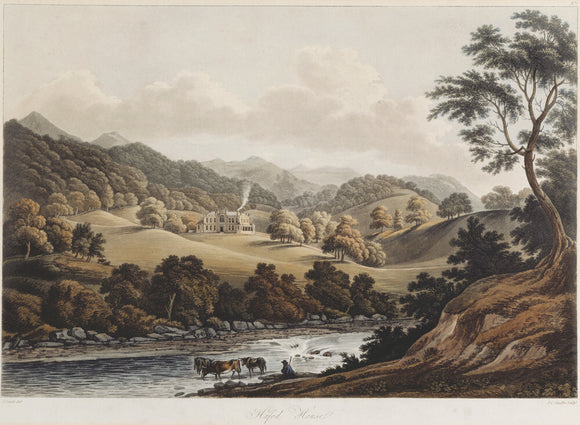 VIEW OF HAFOD, an aquatint from a watercolour by John 'Warwick' Smith, 1792 on the East Staircase at Croft Castle