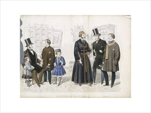 Plate from the Gazette of Fashion, January 1857, at Killerton, showing men's and boy's clothing