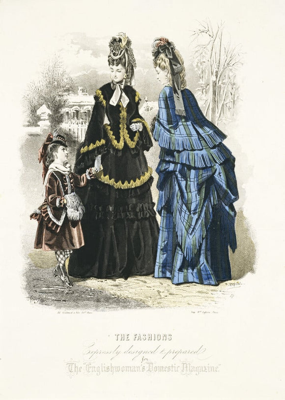 Plate from The English Woman's Domestic Magazine 1870-75, showing outdoor costume for women and children