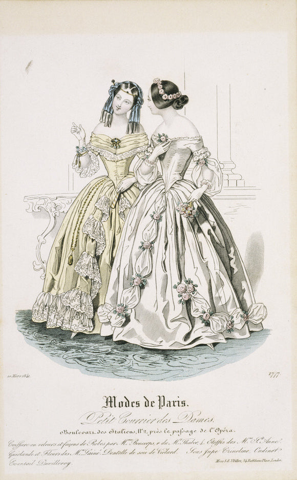Fashion plate from March 1841, Modes de Paris, showing evening dress