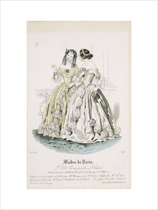 Fashion plate from March 1841, Modes de Paris, showing evening dress