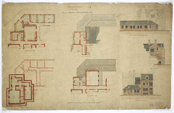 Architectural plan by Richard Coade (1825-1900) showing the proposed kitchen range of 1881-5, at Lanhydrock, Cornwall