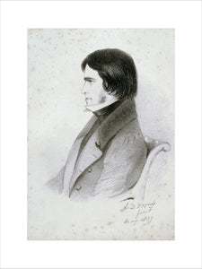 Pencil sketch of Thomas Carlyle, May 1839, by Count D'Orsay in the Attic Study at Carlyle's House