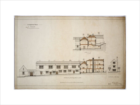 PROPOSED RESTORATIONS AND ADDITIONS TO LANHYDROCK HOUSE, plans for the North elevation of the South Wing, and the Dairy Wing