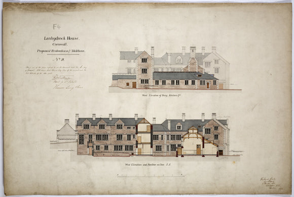 PROPOSED RESTORATIONS AND ADDITIONS TO LANHYDROCK HOUSE, plans for the West Elevation