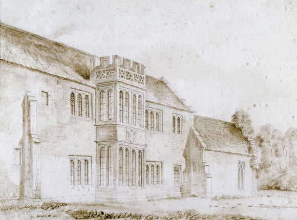 Pencil and wash drawing of the view of the South Front, by J.C. Buckler