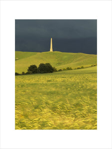The Lansdowne Monument can be seen on top of Cherhill Down with golden cereal fields in foreground