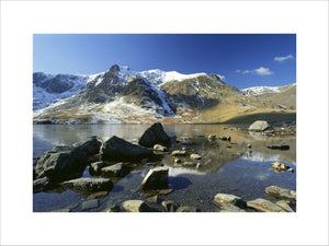 Llyn Idwal, with Y Garn, capped with snow, forming the skyline