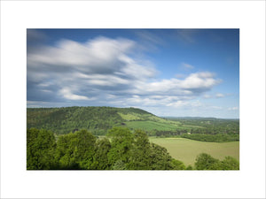A view of Box Hill, Surrey, with rolling downland and woodland in May