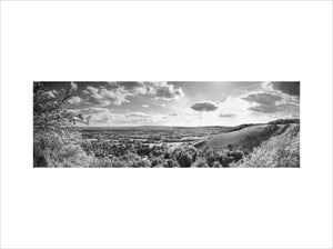 Black and white panoramic view from Colley Hill, Reigate, Surrey