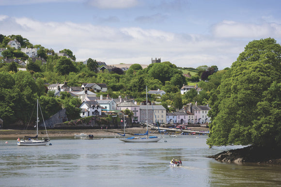 Dittisham on the River Dart seen from The Battery at Greenway, Devon, which was the holiday home of the crime writer Agatha Christie between 1938 and 1976