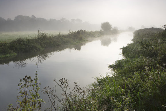 Hazy morning light on the River Wey at Triggs Lock, Send, Surrey