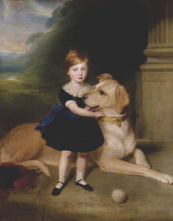 2ND LORD NEWTON AS A CHILD (1857-1942) with one of the Lyme mastiffs, painted by an unknown artist