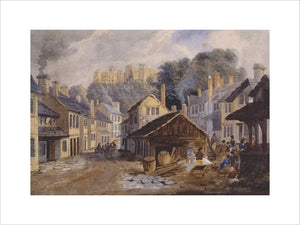 WATERCOLOUR OF DUNSTER CASTLE AND SHAMBLES