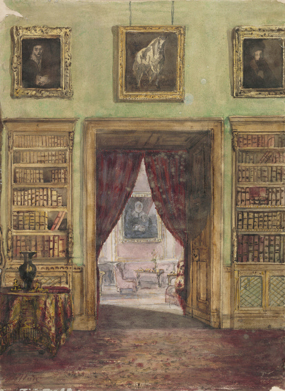 A watercolour of an interior at Belton House in the Study at Belton House