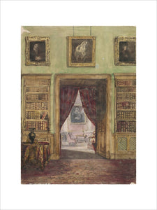 A watercolour of an interior at Belton House in the Study at Belton House