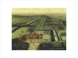 Detail of BIRD'S EYE VIEW OF CLANDON by Leendert Knyff (1650-1722) in The Green Damask Room at Clandon Park