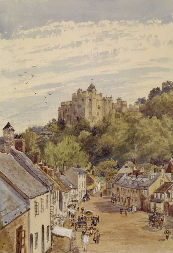 WATERCOLOUR OF DUNSTER CASTLE AND THE VILLAGE BELOW