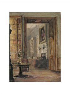 A watercolour of an interior at Belton House in the Study at Belton House