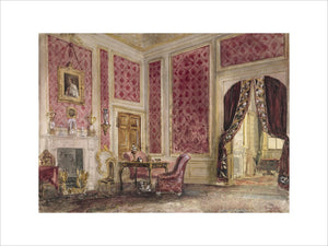 A watercolour of an interior at Belton House in the Study at Belton House