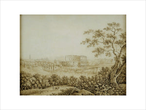 AN EXTENSIVE VIEW OF ROME WITH THE COLOSSEUM; by Franz Kaiserman (1765-1833) at Florence Court post conservation