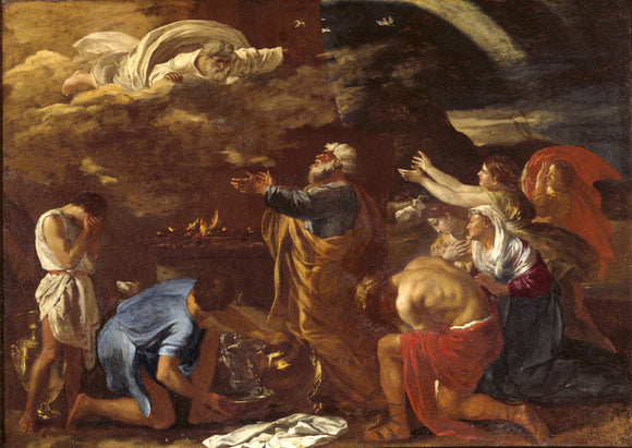 A painting of THE SACRIFICE OF NOAH by Nicolas Poussin (1594- 1665) in the Drawing Room