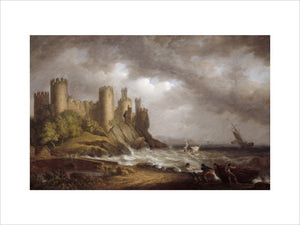 A painting of A VIEW OF CONWAY CASTLE by Nicholas Pocock
