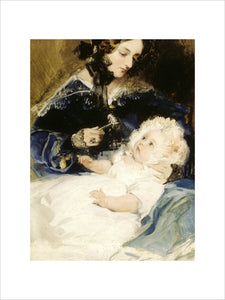 LADY LOUISA RUSSELL, MARCHIONESS OF ABERCORN (1812-1905) HOLDING HER DAUGHTER LADY HARRIETT HAMILTON (?1834-1913) by Sir Edwin Landseer (1802-73) from Shugborough Hall