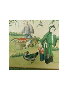 C18th Chinese wallpaper frieze depicting garden party in Chinese Bedroom