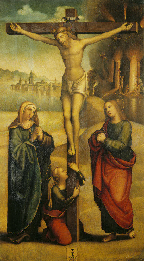 THE CRUCIFIXION attributed to F.Zaganelli, 1500
