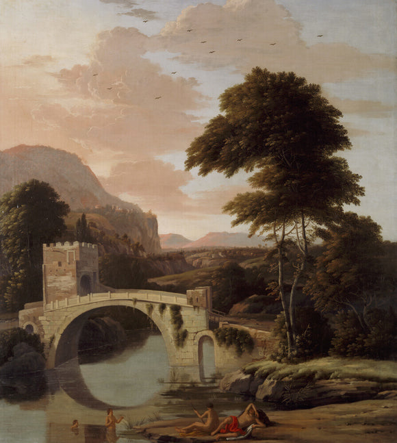 FIGURES BATHING BY A RIVER, early C18th English School