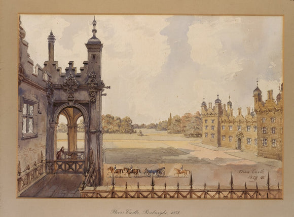 THE COURTYARD AT FLOORS CASTLE, KELSO a watercolour by Rebecca Dulcibella Orpen (1830-1923), one of a series painted during country house visits in the 1850s