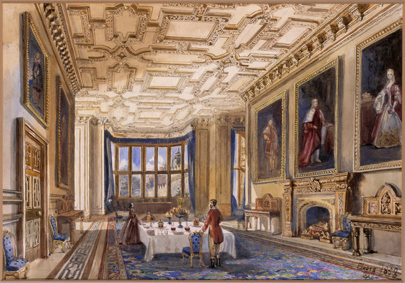 THE DINING ROOM AT FLOORS CASTLE, Duke of Roxburghe's, 1858, by Dulcibella Orpen at Baddesley Clinton