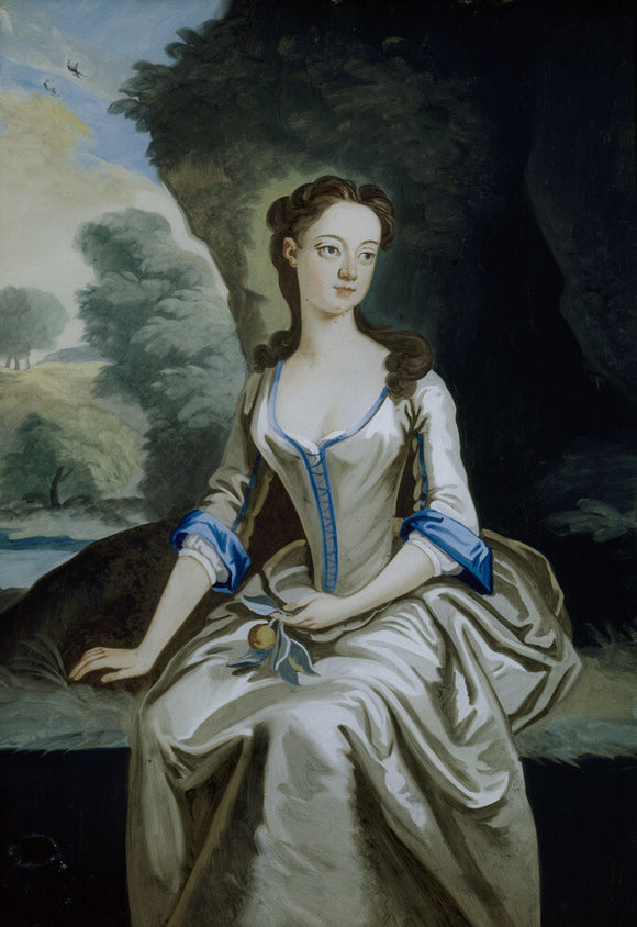 An eighteenth century picture of a lady, painted on glass, hanging in the Drawing Room at Fenton House