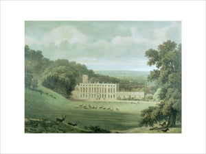Lithograph of Dyrham Park about 1835 showing stags in the park