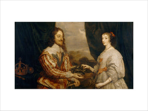 Painting at Trerice - a double portrait of Charles I and Queen Henrietta Maria, after Sir Anthony van Dyck (1599-1641)